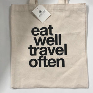 DOGEARED EAT WELL AND TRAVEL OFTEN COTTON TOTE IVORY NWT